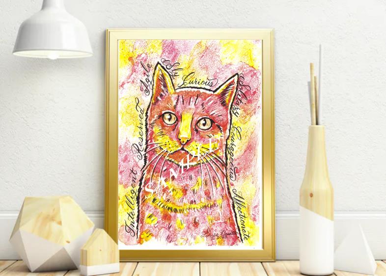 Cat 2 Animal  Calligraphy Art Print