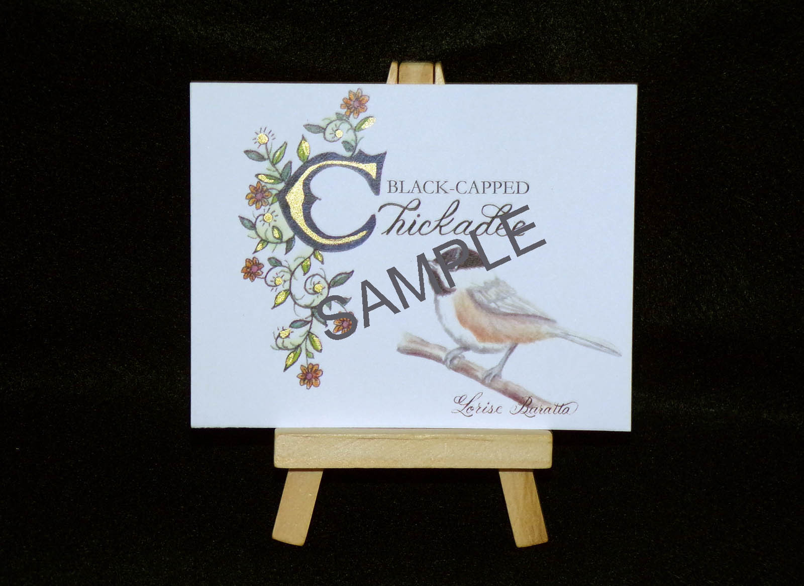 Black-Capped Chickadee Art Card with Illumination & Calligraphy