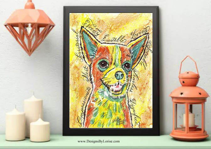 Chihuahua Dog  Calligraphy Animal Art Print