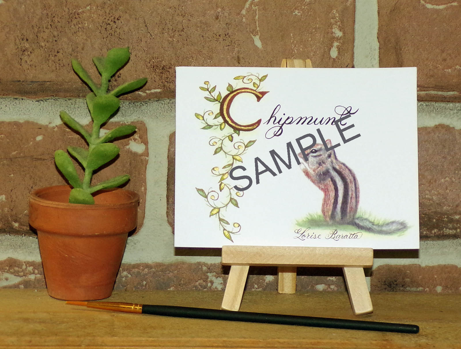 Chipmunk Art Card with Illumination & Calligraphy