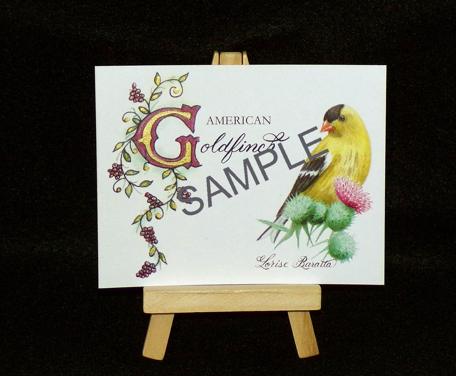 American Goldfinch Art Card with Illumination & Calligraphy