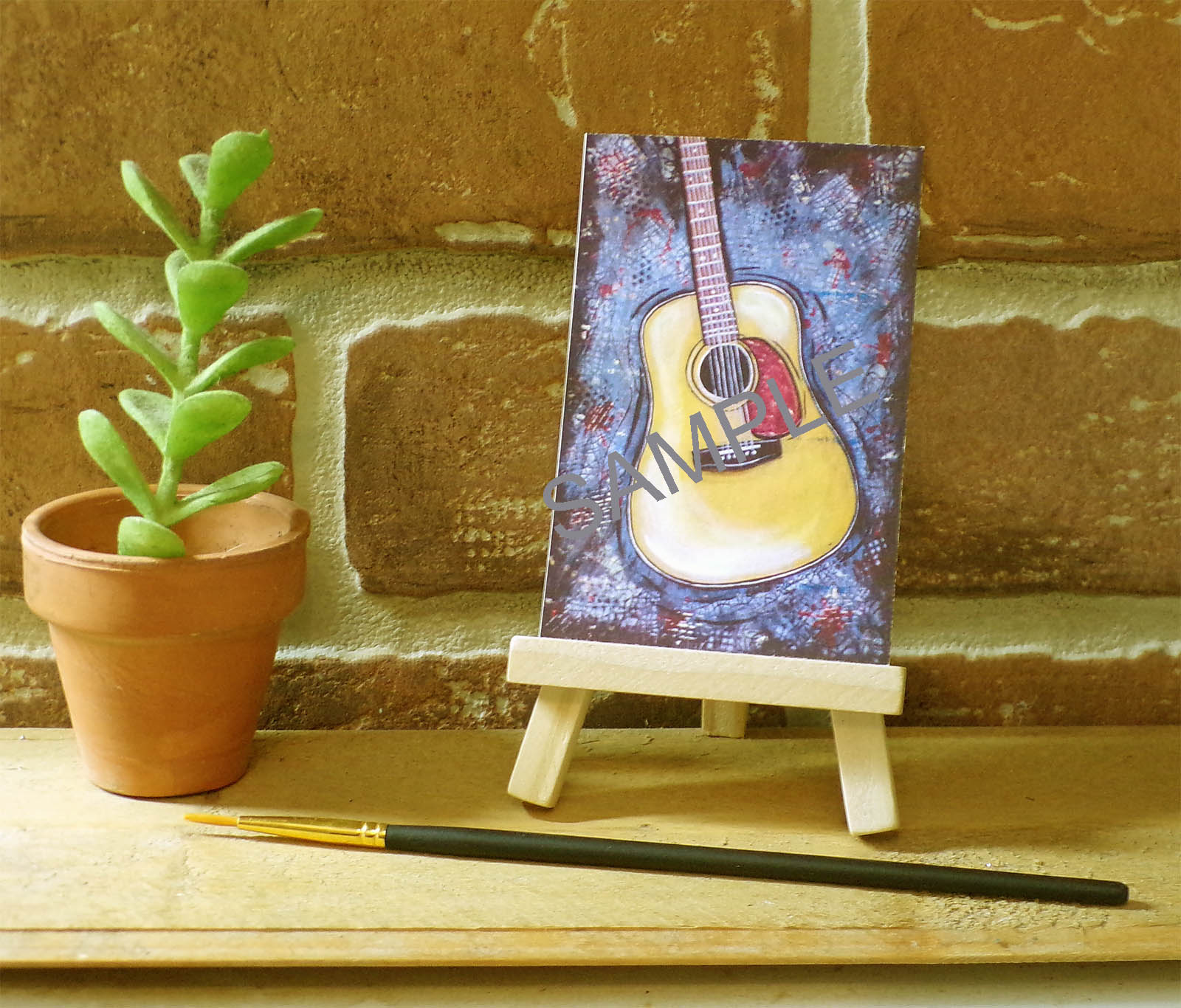 Guitar Pop Art Print Set of 4, w/ Easel. Gibson, Fender Strat, Acoustic Gift